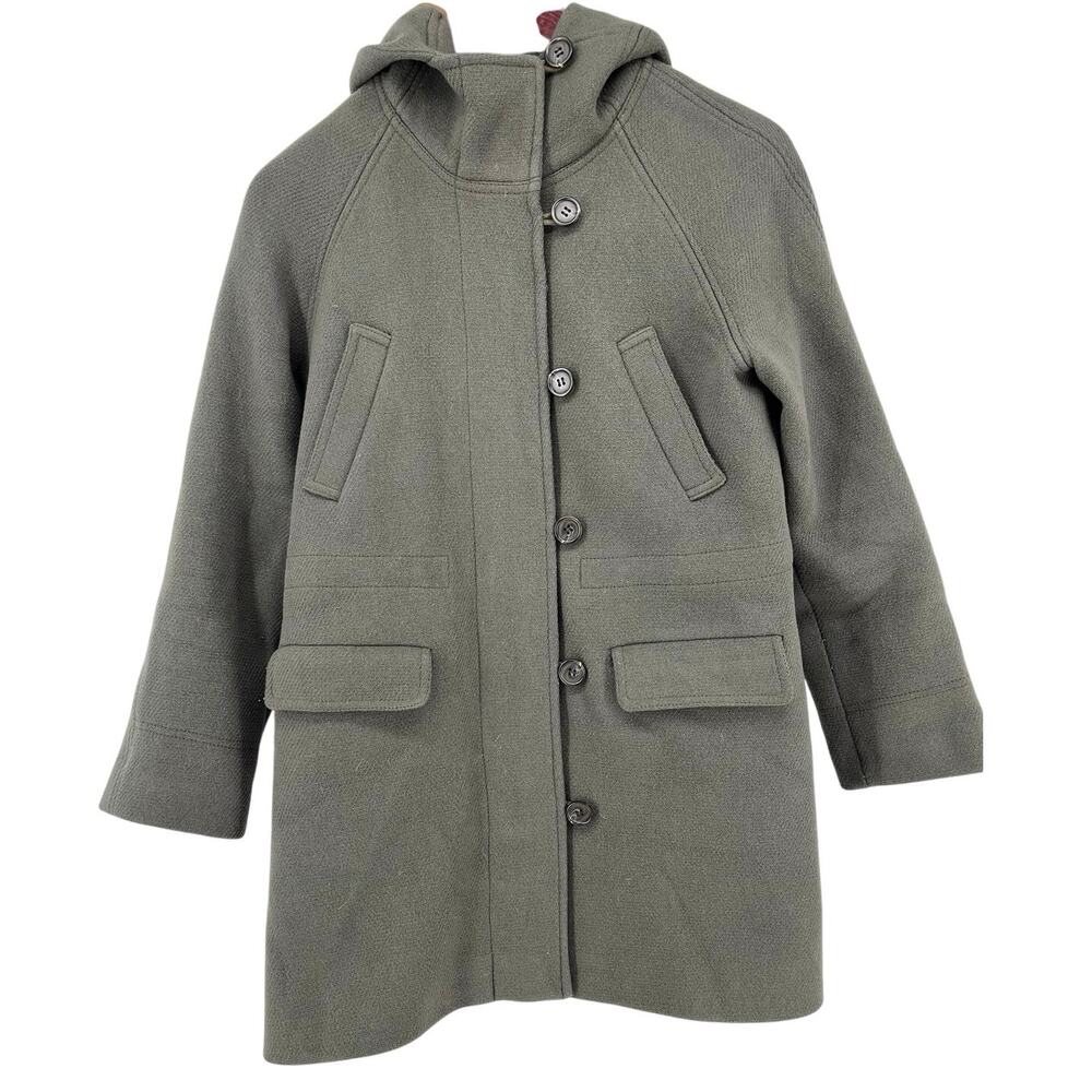 J. Crew Women’s 4P Stadium Cloth Nello Gori Green Wool Duffle Pea Coat‎ Hooded